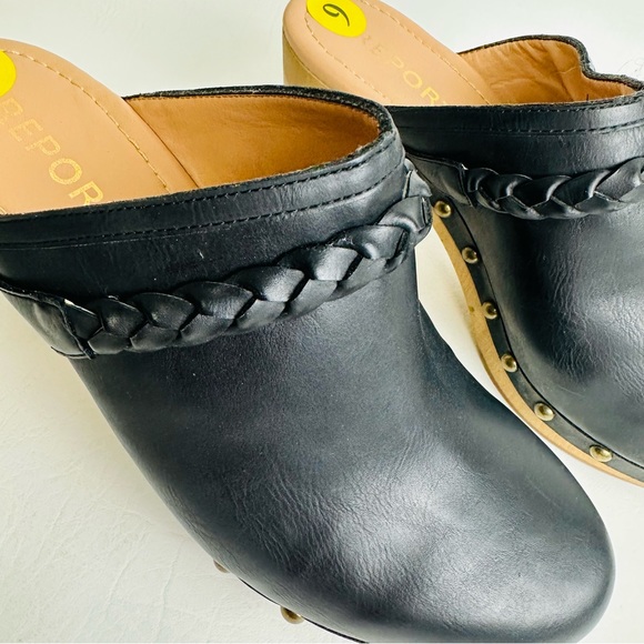 Report Womens Union Studded Mules Leather Slip on Clogs Block Heel Black Sz 9 - Picture 8 of 10
